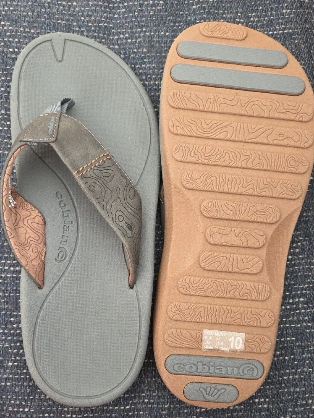 Cobian Men's Gray and Brown Thong Sandals